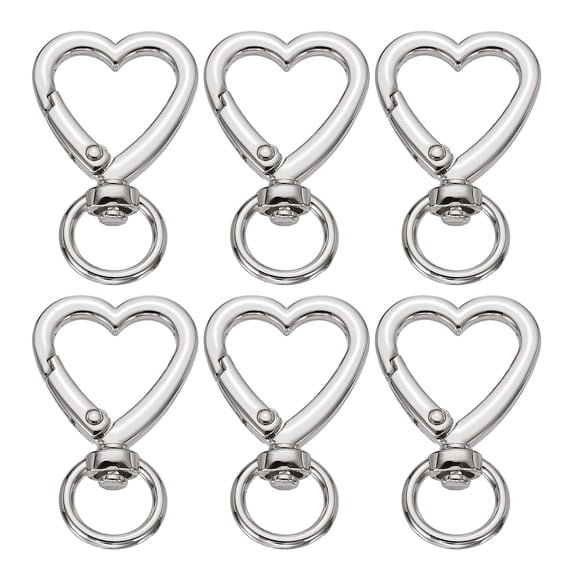 6Pack Silver Heart Shape Swivel Buckles, Spring Snap Hooks Keychain Clip