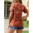 thumbnail image 4 of Fancyglim Henley Blouses for Women V Neck Short Sleeve Floral Print Button Trendy Shirts Fashion Dressy Loose Tunic Tops Red S, 4 of 7