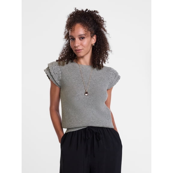 Scenario Women's Sweater with Flutter Sleeves, Lightweight, Sizes XS-XXXL