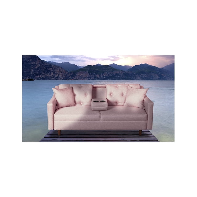 Sofá Cama con Portavasos de Lino Palo de Rosa con Tecnología Beehive Airflex Foam Modelo Silvestre