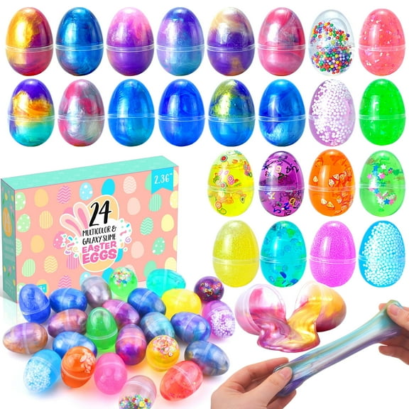 Joyfy 24 Pcs Easter Slime Eggs Kit for Kids Boys Girls Stress Relief Toys Party Favors for Kids,Easter Egg Basket Stuffers Birthday Gifts
