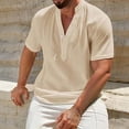 thumbnail image 3 of ZunFeo Mens Casual Henley Shirt Short Sleeve V-Neck Lightweight Summer Breathable Wrinkle Free Textured Linen Feel Soft Mandarin Collar Tee Khaki,Size L, 3 of 6