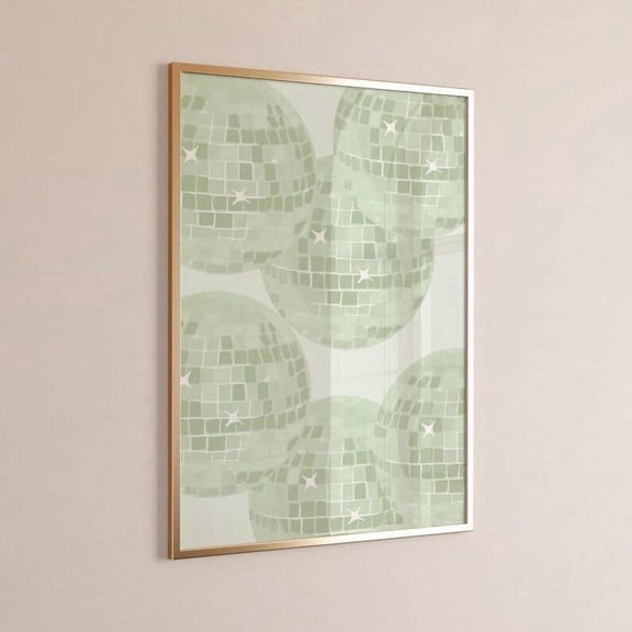 Sage Green Wall Art Trendy Art Prints Aesthetic Poster Disco Ball Wall Art Trendy Poster Preppy Dorm Trendy Poster Green Poster , Poster Print Only