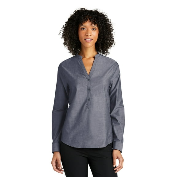 Port Authority LW382 Ladies Long Sleeve Chambray Easy Care Shirt, Estate Blue, XL