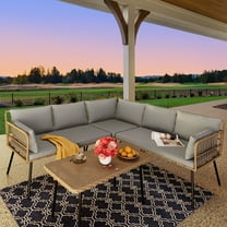 DWVO Patio Furniture Set, Outdoor Wicker Conversation Sectional L-Shaped Sofa with 5 Seater and Coffee table for Backyard - Gray