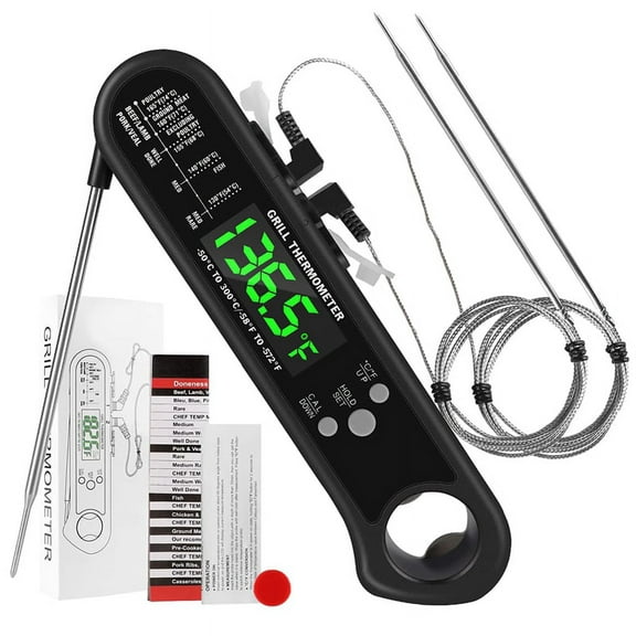 Digital Meat Thermometer, Instant Read Food Thermometer with 2 Detachable Wired Probe,Calibration, Alarm Function