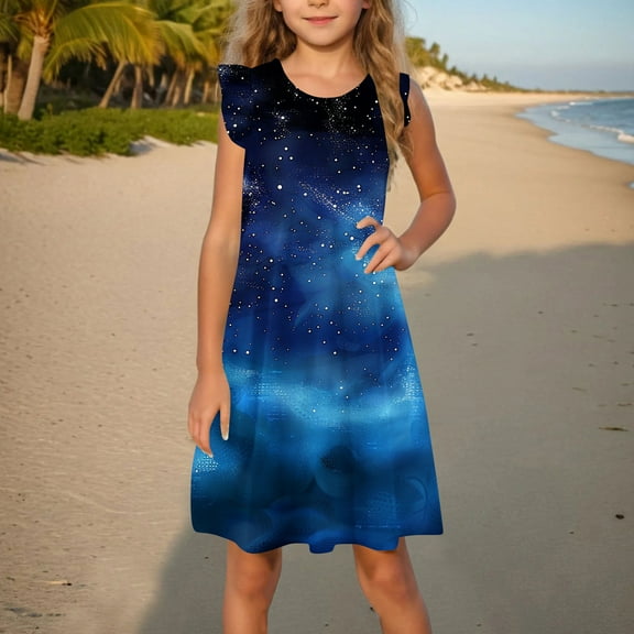 Mceream Girl Dresses for School Dance Casual Round Neck Dresses Cute Sleeveless Dress with Swing Summer Birthday Party Dress Plus Size Vestidos De NiñA