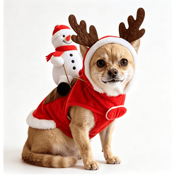 Santa Snowman Rider Dog Christmas Outfit, Fleece Pet Clothing for Holiday Photo Props