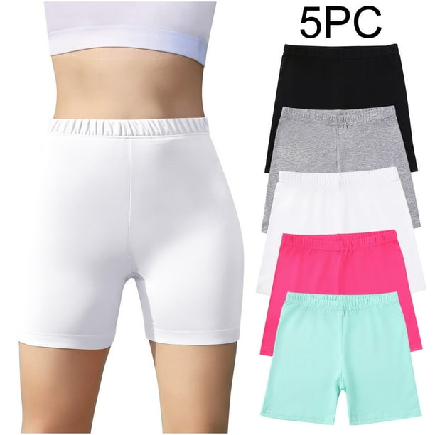Odeerbi 5 Paquetes de Chicas Atléticas Motociclistas Pantalones Cortos Respirables Suaves Elásticos de Baile de Yoga Para 5-14 Años