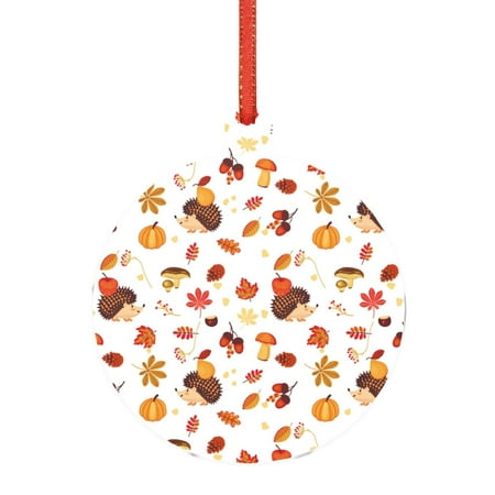 Giroia Autumn Maple Leaf with Hedgehog for Acrylic Christmas Pendant for Christmas Tree Winter Holiday Xmas Gift for Women Men Hanging Ornament 3"-Round Shape