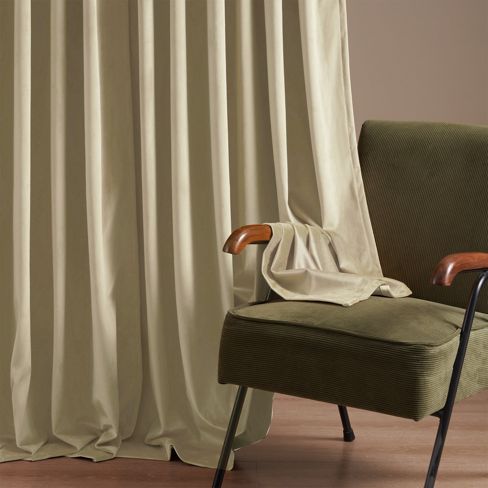 Jainmy Beige Velvet Curtains 108 Inches for Living Room Bedroom Soft Room Darkening Thermal Insulated Back Tab Curtains Drapes,52"x108", 2 Panels