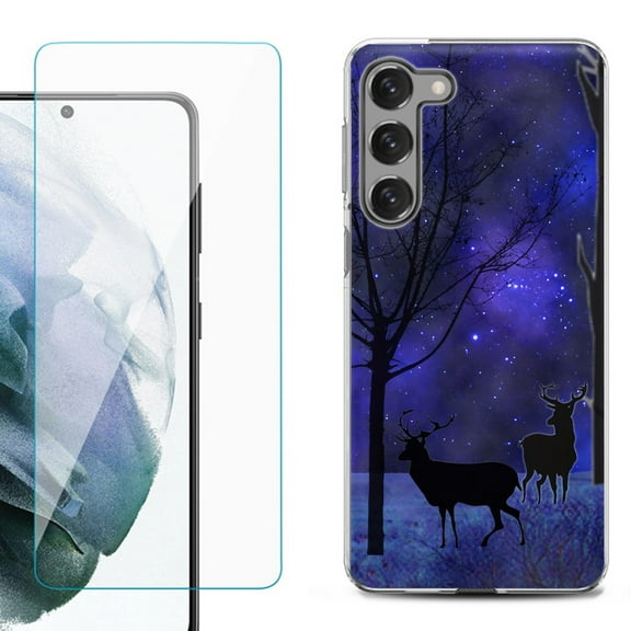 Shockproof Fashion Phone Case for Samsung Galaxy S23  / S23 Plus 5G, with Tempered Glass Screen Protector, by OneToughShield ® - Midnight Forest