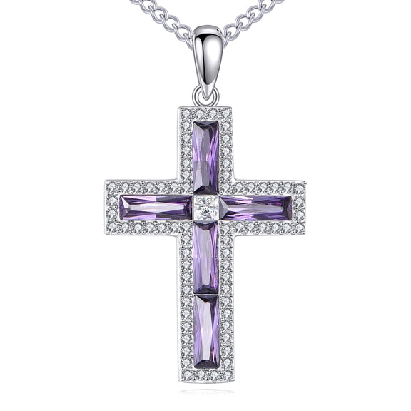 Cross Necklace Sterling Silver Amethyst Cross Pendant Religious Jewelry Birthday Gifts for Women Men