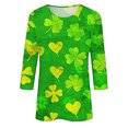 thumbnail image 4 of Diufon T-Shirts de la Saint-Patrick pour Femmes Décontractés Grande Taille Imprimé Trèfle Manches 3/4 Col Rond, 4 of 5