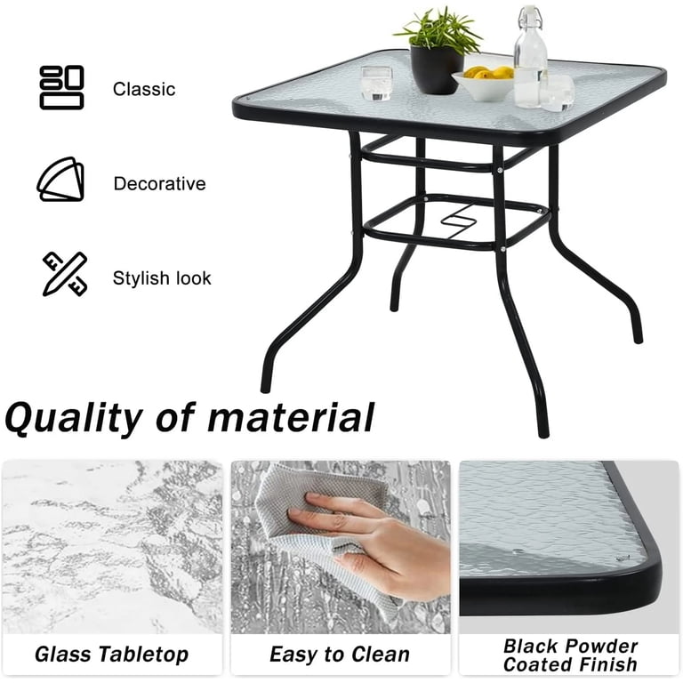 NiamVelo Square Patio Table, 4-Person Tempered Glass Top, Black photo 3