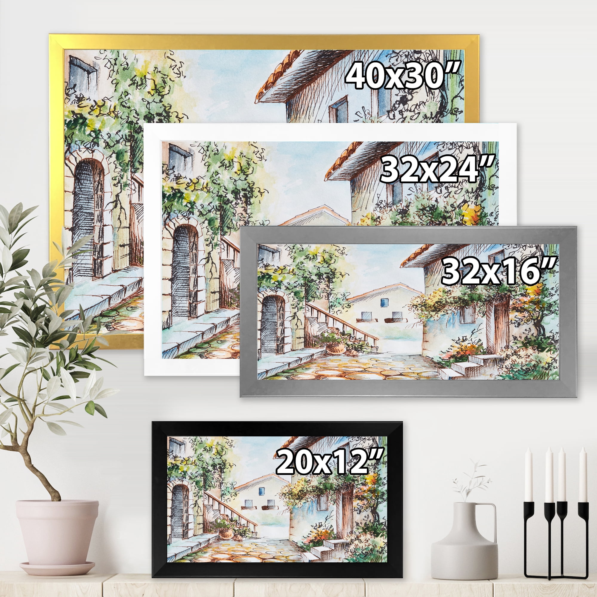 Designart 'Sunny Day At The Vintage City Cozy Street' Traditional Framed Art Print