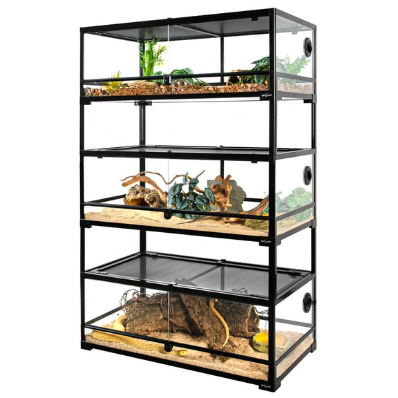 GUZZLO 3-Layer 35 Gallon Full Tempered Glass Reptile Terrarium, Easy Assembly
