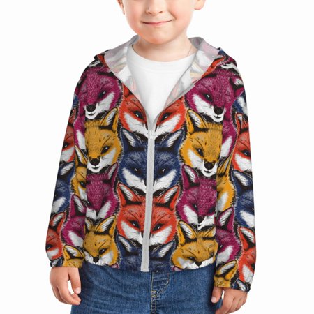 

Gaeub Fox Face Print Athletic Sun Protection Hoodie for Kids Long Sleeve Outdoor UV Shirt Running Fishing Top for Boys Girls-5 Years