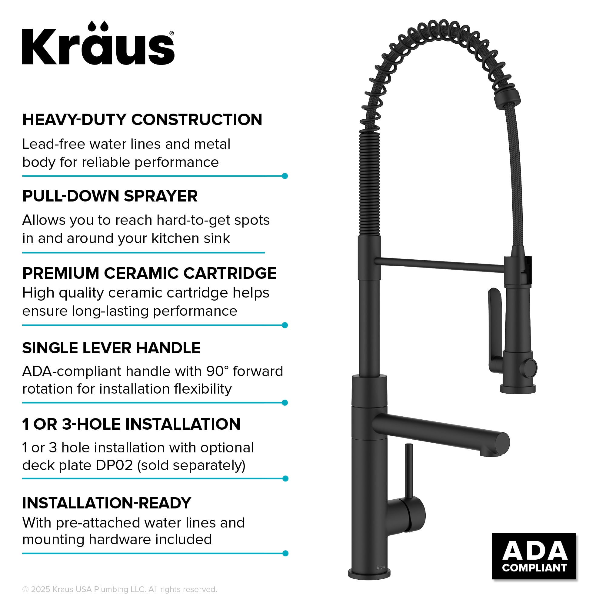 Kraus KPF-1605BB Artec Pro 1.8 GPM Single Hole Pre-Rinse Pull Down Kitchen Faucet - Spot