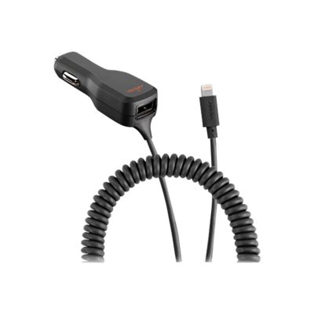 Ventev Corded Car Charger with Extra Lightning 3.4A Black Car Chargers