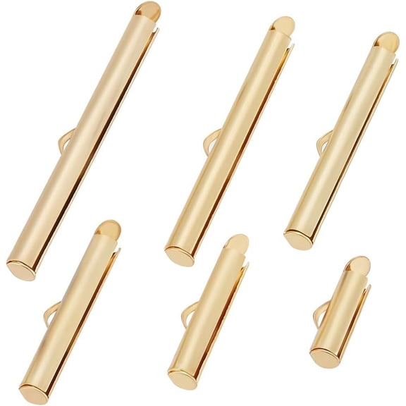 36Pcs 6 Size Slide On End Clasp 18K Gold Plated Slider End Caps Crimp Tube Clasp for Necklace Bracelet Jewellery Making