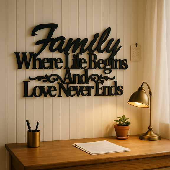 HELLOYOUNG  16.14 Inch Sophisticated Family Quote Love Never Ends Metal Sign – Wall Art in Garden and Patio Outdoor Decor Creates Warming  Atmosphere & Enhances Luxury  "