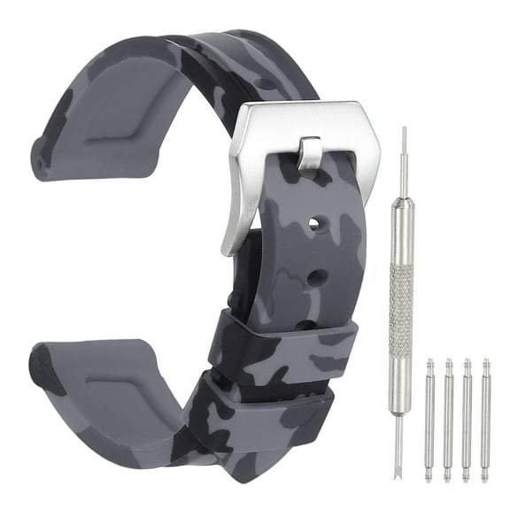 Uxcell Silicone Watch Band 22mm Quick Release Flexible Soft Rubber H-type Watch Strap with Stainless Steel Silver Clasp Replacement Wristband for Men, Camo Gray