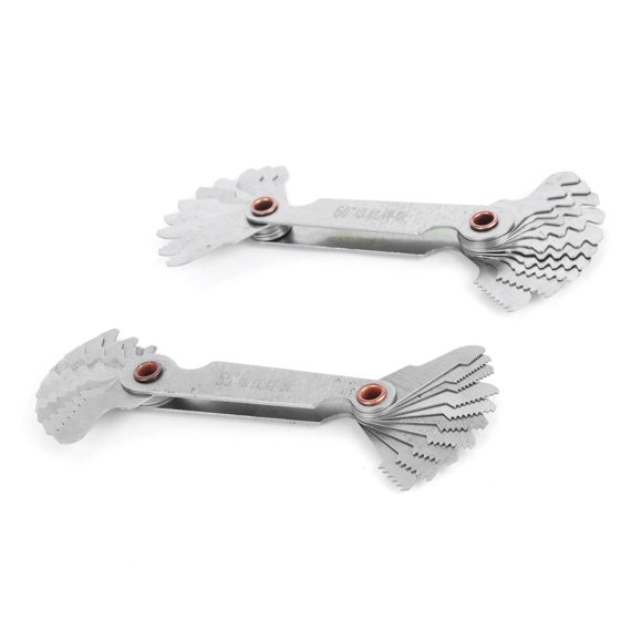 Domqga Screw Pitch Gauge Set,Thread Gauge,2Pcs Thread Gauge Metric 60° Imperial 55° Stainless Steel 20 Blades Screw Pitch Measuring Tool