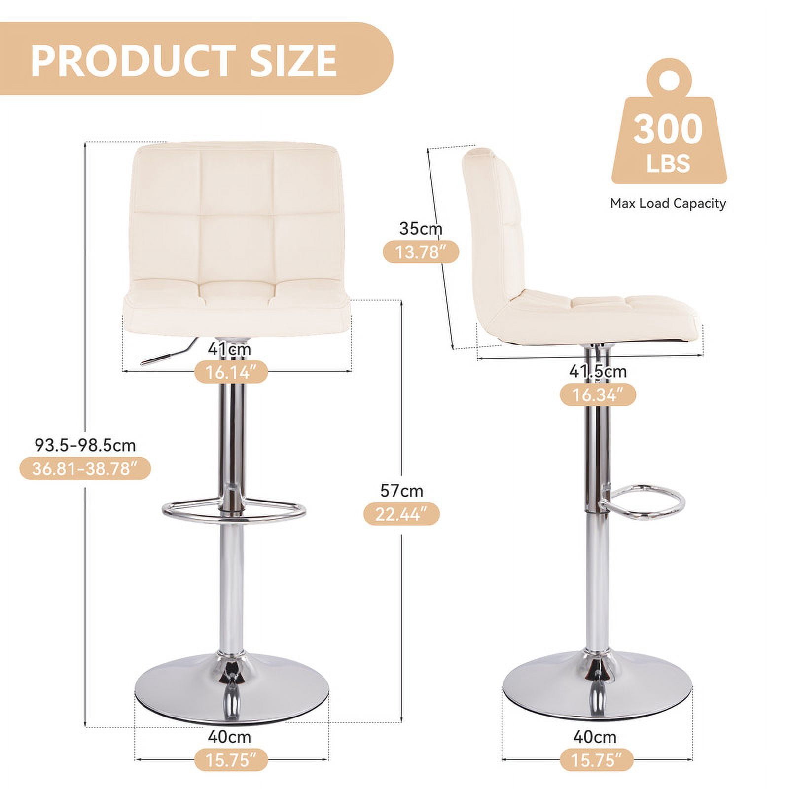 Hawsaiy Modern Adjustable Swivel Bar Stools Set of 2, PU Leather Bar Chairs with Footrest, Beige