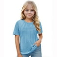 thumbnail image 5 of Dianli Girls Tops Pleated Crew Neck T-Shirts Loose Fit Short Sleeve T-Shirts Tops Active Cute Summer Tops for Teen Girls Clothes for Girls 4-12 Lightning Blue 11 Years, 5 of 5