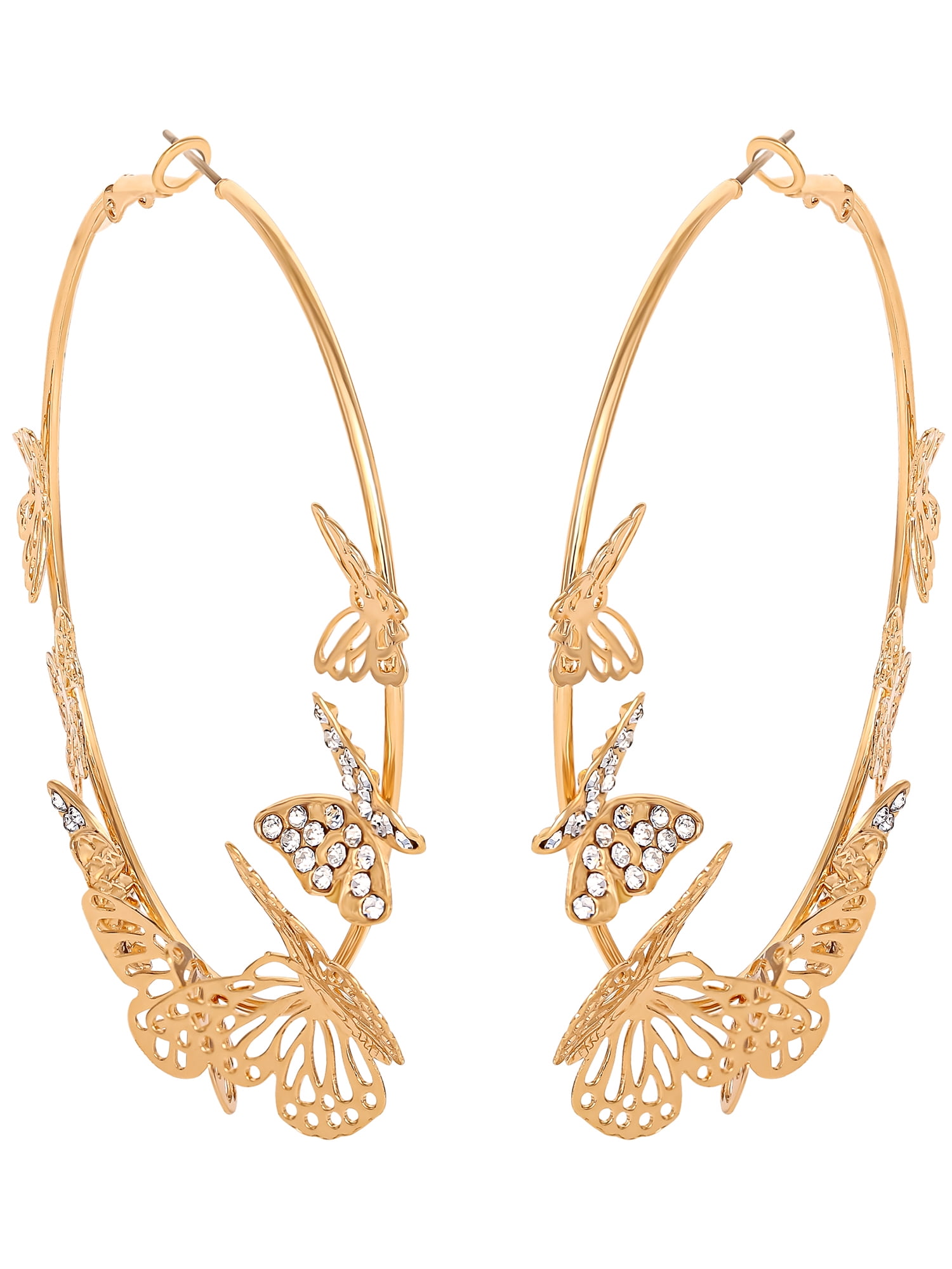 Jessica Simpson Women’s Butterfly Hoop Earrings, Goldtone