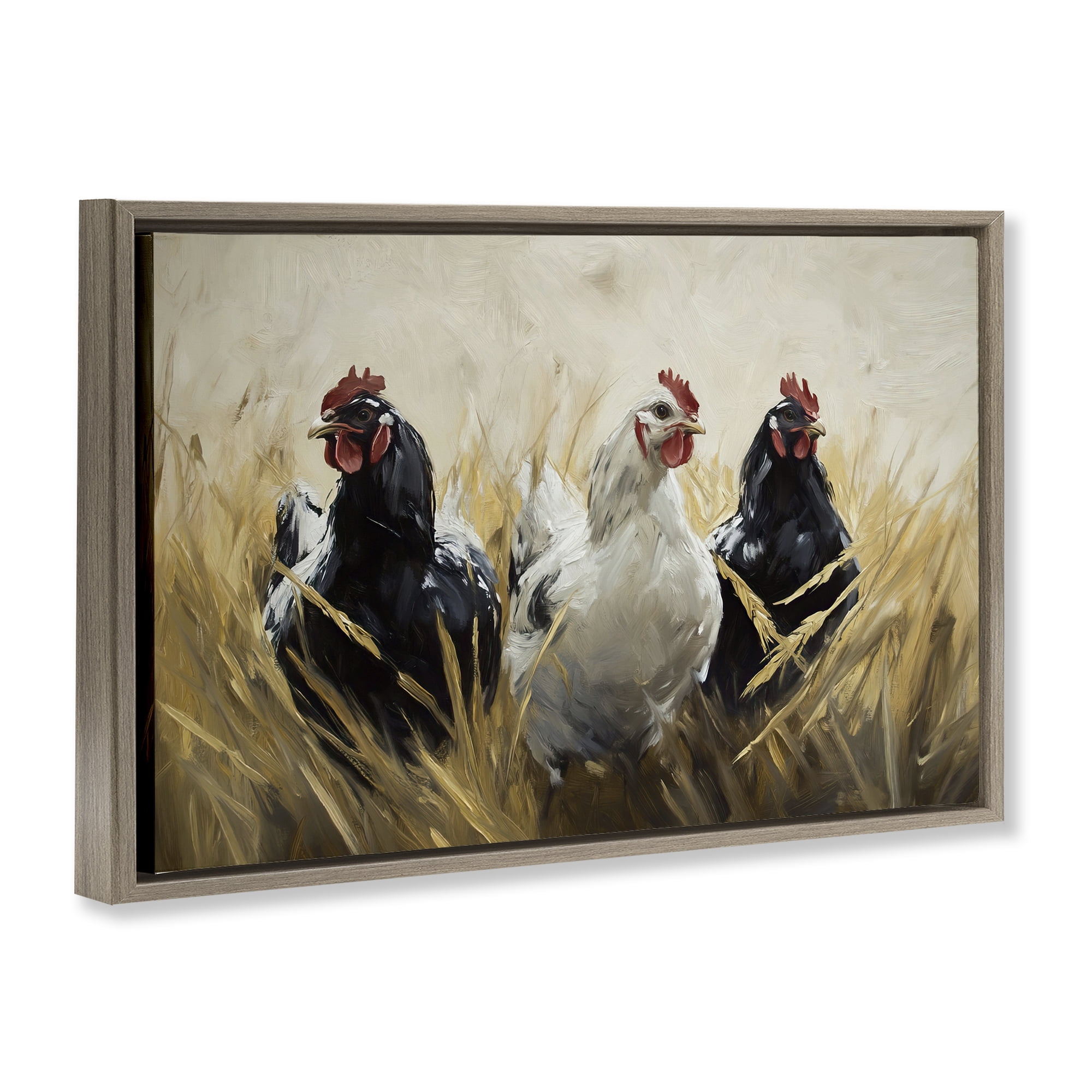 Stupell Industries Chickens In Wheat Field Brown Framed Floater Canvas Wall Art, design by Tina LeCour