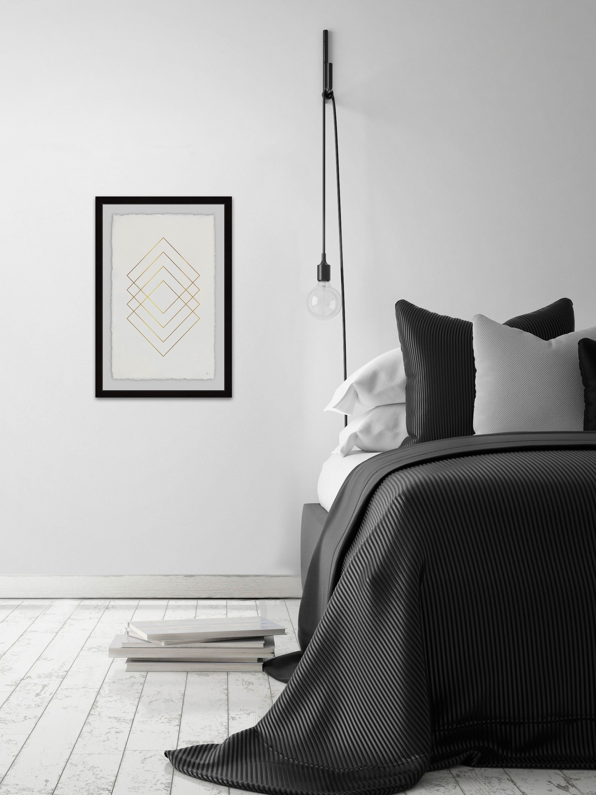 Golden Diamond Lines Framed Painting Print