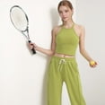 thumbnail image 5 of Women's High Neck Cropped Tank Top with Racer Style Straps and Seamless Fit for Active and Casual Wear - X Large, Green, 5 of 7