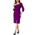 thumbnail image 4 of INSPIRE CHIC Vestido de Lápiz Midi de Oficina para Mujeres con Manga 3/4 y Cuello Cuadrado en S Púrpura, 4 of 5