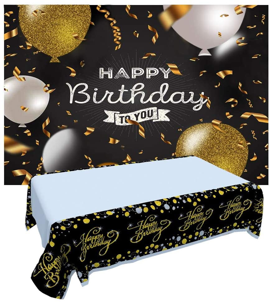 2 PCS Happy Birthday Party Decoration Banner Extra Large Fabric Sign Poster Birthday Photo Booth Photography Props Backdrop Background Banner For Birthday Party Supplies With Happy Birthday Tablecloth