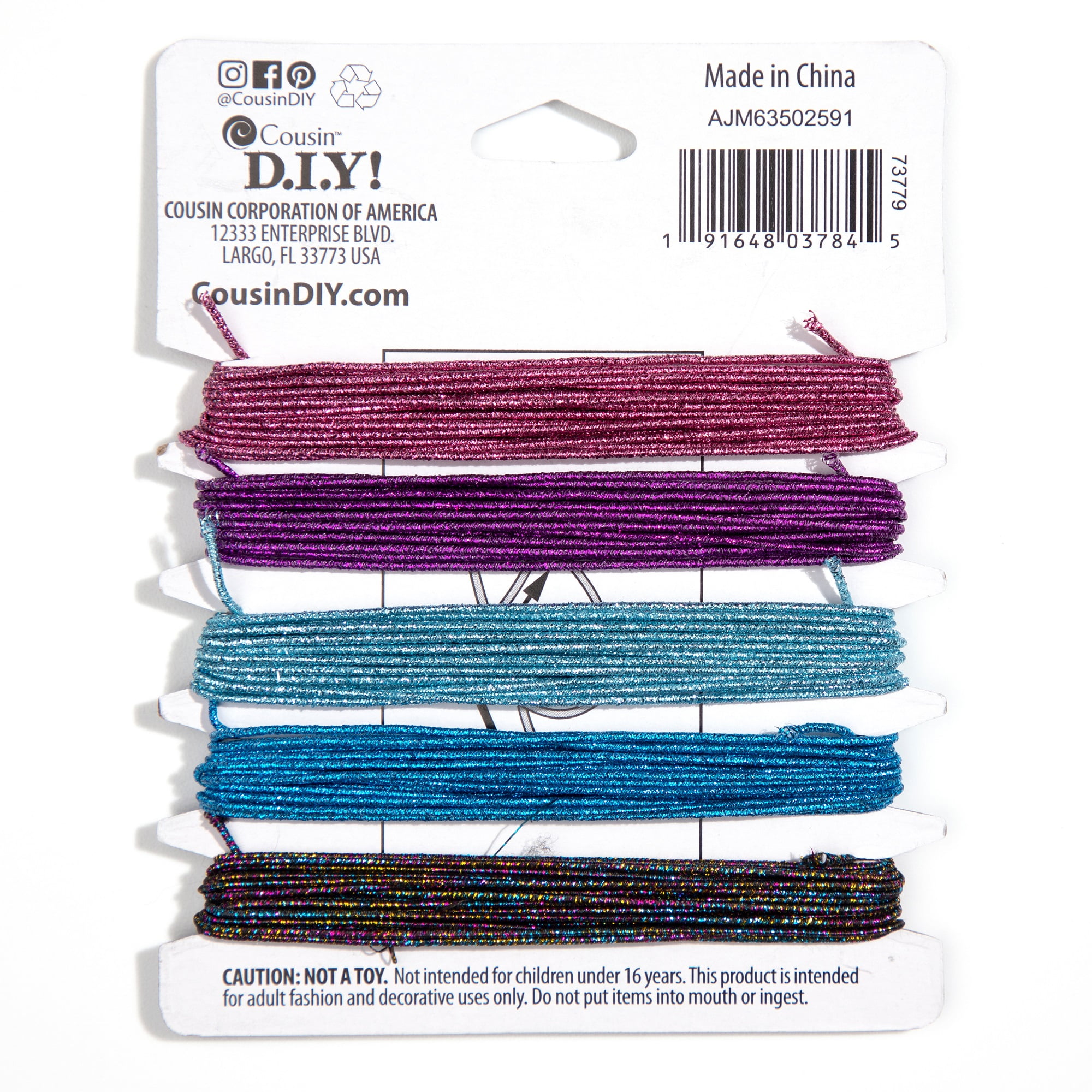 Cousin DIY Bright Sparkle Stretch Cord, Jewelry Making, Pink & Blue, 5 Piece, 20 yd Roll