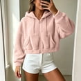 thumbnail image 7 of ZunFeo Pink Womens Oversized Cropped Fuzzy Sherpa Fleece Zip-Up Hooded Jacket,Size M, 7 of 7