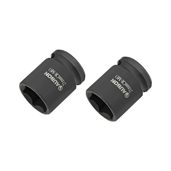 2 Pcs 1/2" Drive by 21mm Shallow Impact Socket, Cr-Mo Alloy Steel, 6-Point, Metric