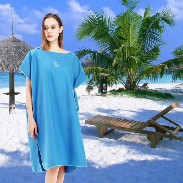Poncho de poliéster para Surf de cambio ligero con bolsillo frontal 105 cm Azul medio