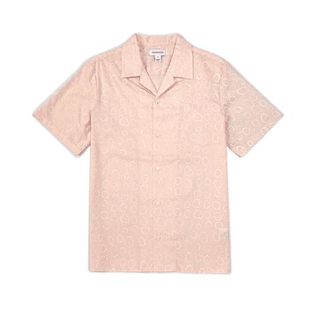 Calvin Klein Circular Print Camp Collar Short Sleeve Shirt, Strawberry Ash, XS