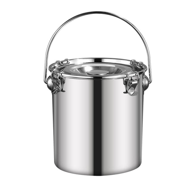 Cubo de acero inoxidable sellado, cubo para alimentos con asa, fácil limpieza, cocina, leche 175 cm x 175 cm