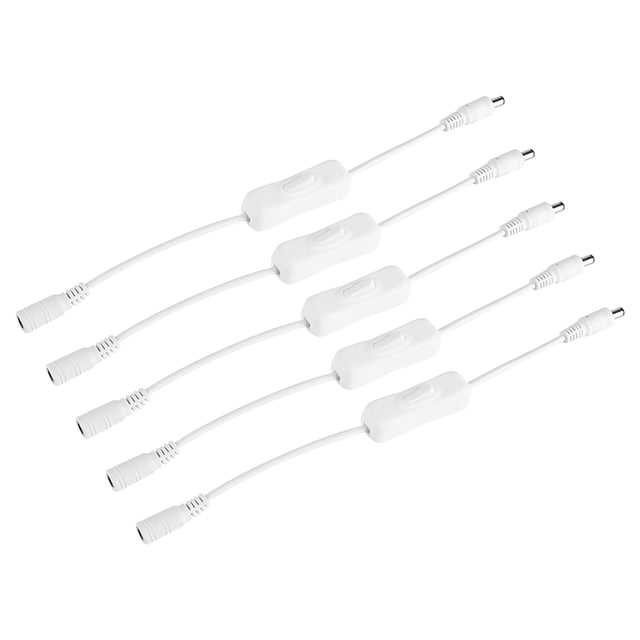 5 interruptores de cable para tiras de luces LED con conector de alimentación hembra y macho de 12 V CC, color blanco.