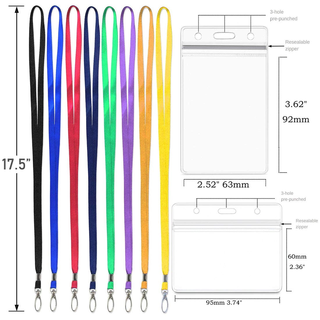 Lanyard With Id Holder 50 Waterproof Name Tag Horizontal Badge Card Holders Pass And 50 Flat Neck Blue Lanyards Swivel Hook