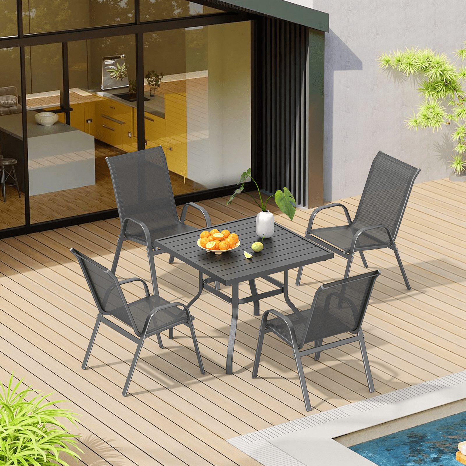 Vitarpatio Outdoor Patio Dining Chairs Set of 4, Stackable Patio Chairs Metal Outdoor Chairs High Back Textilene Armchairs