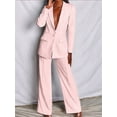 thumbnail image 4 of Pants Suits for Women Dressy 2 Piece Business Casual Lapel Long Sleeve Open Front Blazer Pants Suit Set Pink L, 4 of 9