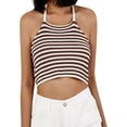 thumbnail image 2 of Qiylii Women Halter Camisole, Sleeveless Striped Print Color Block Crochet Tops, 2 of 8