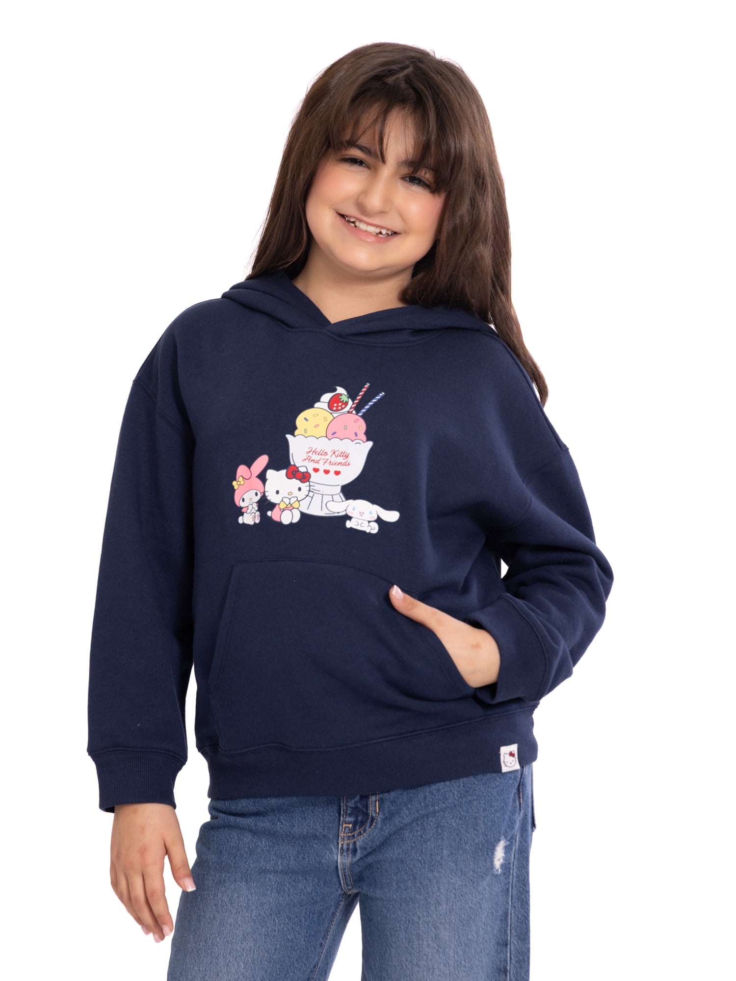 Wonder Nation x Hello Kitty Girls Graphic Hoodie with Long Sleeves, Sizes 4-16