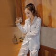 thumbnail image 5 of Womens Silk Satin Pajamas Pyjamas Set Long Sleeve Sleepwear Suit, 5 of 5