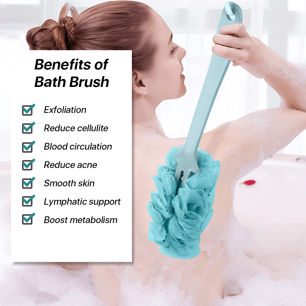 Unique Bargains Back Scrubber for Shower Bath Brush with Bristles and  Loofah Shower with Long Handle for Skin Exfoliating Blue White 2pcs